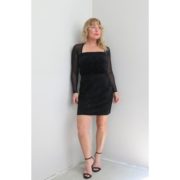 1980's Vintage Black Suede Leather Mini Skirt ~ Women's SM MD 28" 29" Waist 80's - Picture 10 of 10